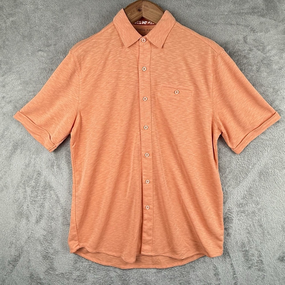 Marti Kat Short Sleeve Polo Shirt Mens L Orange Bright Soft Button Up Modal